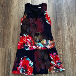 TRINA TURK Black Shakira Floral Drop Waist Pleated Dress Size 0 Sleeveless